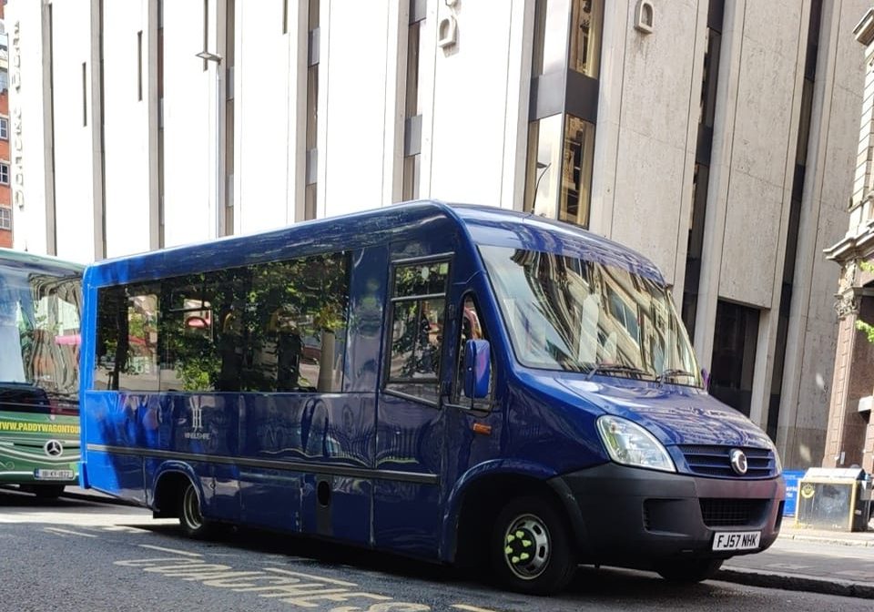 Blue Minibus parked in Belfast city centre